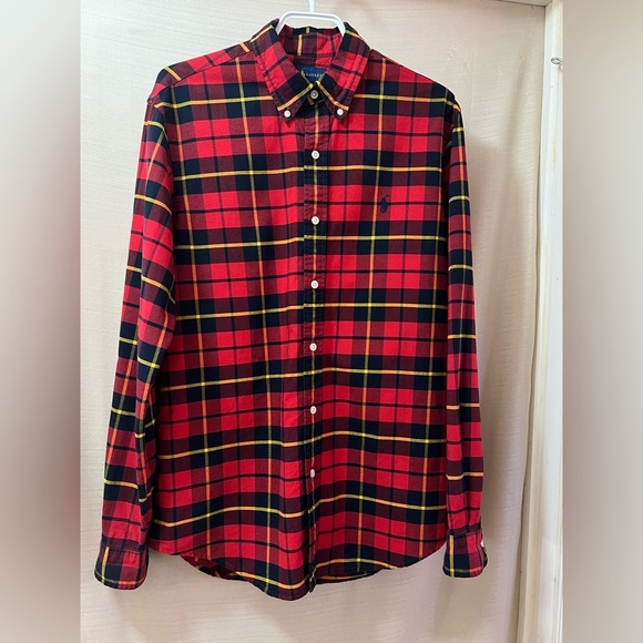 ⚪️ Ralph Lauren Red Plaid Button Up Shirt Size Medium Casual Classic - Picture 1 of 7